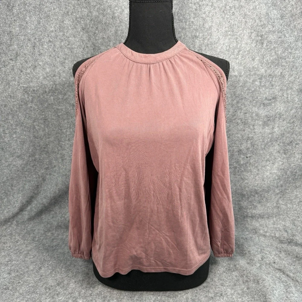 Mudd Shirt Womens Large Cold Shoulder Mauve Blouse Y2K Long Sleeve Flowy Relaxed - Picture 4 of 14